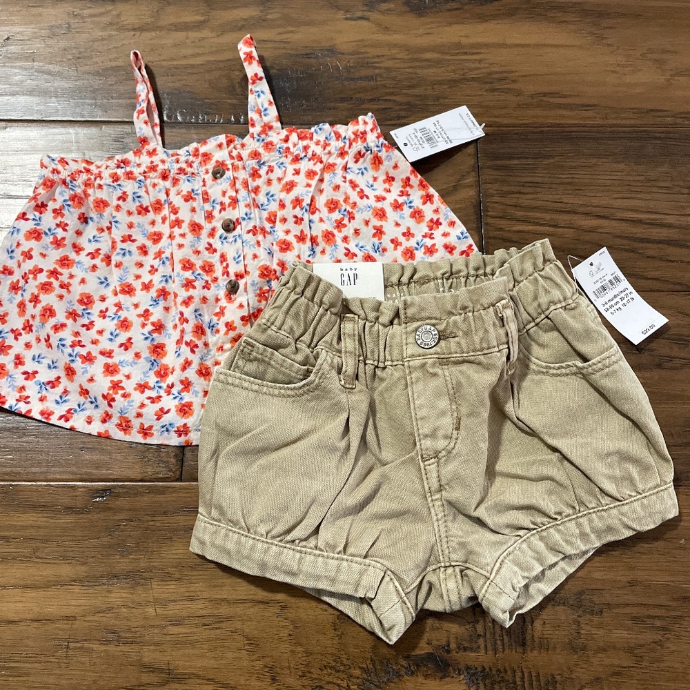 New Gap bubble shorts and floral tank top size 3-6 months